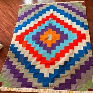 Vintage Antique Handmade Patchwork Quilt 75” x 55” starburst rainbow butterfly